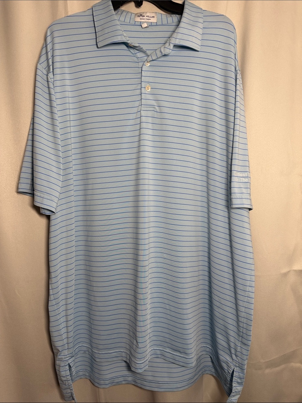 Peter Millar Summer Comfort Blue Striped Polo Embroidered Sleeve The Players XXL